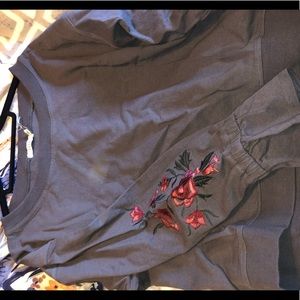 Lush Charcoal crew neck hoodie with floral sleeve